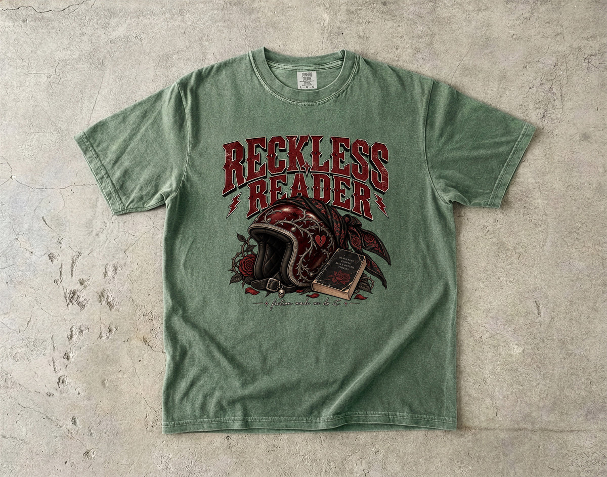 Reckless Reader Shirt, Dark Romance Book Lover Tee, Motorcycle Romance Shirt, Comfort Colors Bookish Gift, BookTok Reader Tee
