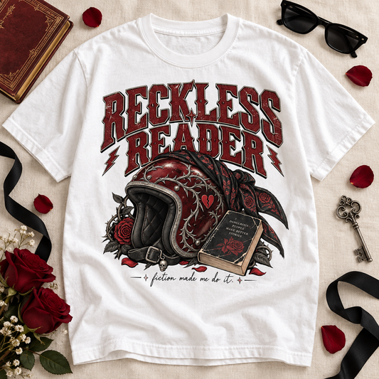 Reckless Reader Shirt, Dark Romance Book Lover Tee, Motorcycle Romance Shirt, Comfort Colors Bookish Gift, BookTok Reader Tee