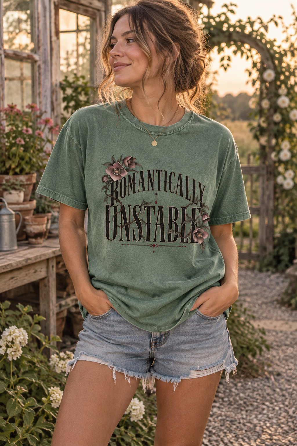 For the dark romance reader who is completely stable—until a fictional villain enters the story. This “Romantically Unstable” Comfort Colors shirt features gothic lettering, thorny vines, and muted floral details on a soft, relaxed unisex tee. A fun book lover gift for BookTok readers, romantasy fans, book club friends, and anyone obsessed with morally gray characters. Available in Ivory, White, Butter, Moss, Pepper, and Blue Jean. #DarkRomance #BookLoverGift #BookishShirt