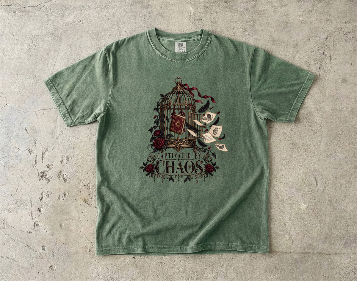 Captivated by Chaos Shirt, Dark Romance Book Lover Tee, Gothic Bookish Comfort Colors Shirt, Romantasy Reader Gift