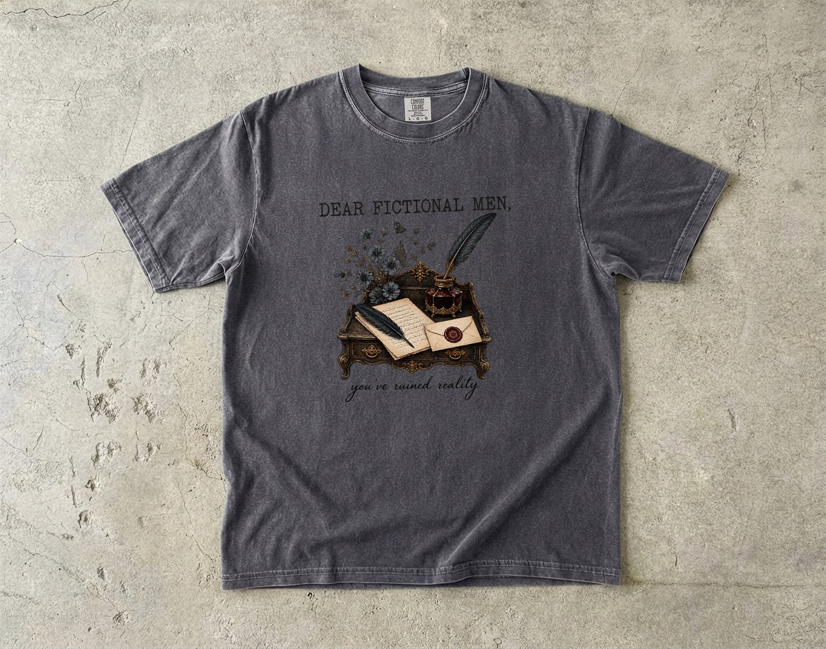 Dear Fictional Men Shirt, Dark Romance Book Lover Tee, Funny Romance Reader Gift, BookTok Comfort Colors T-Shirt