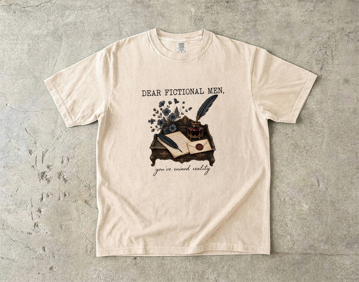 Dear Fictional Men Shirt, Dark Romance Book Lover Tee, Funny Romance Reader Gift, BookTok Comfort Colors T-Shirt