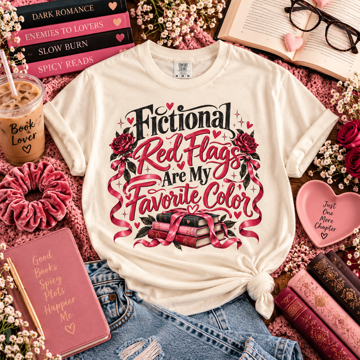 Fictional Red Flags Shirt, Dark Romance Book Lover Tee, Spicy Bookish Shirt, Morally Gray Men, Enemies to Lovers, Romance Reader Gift