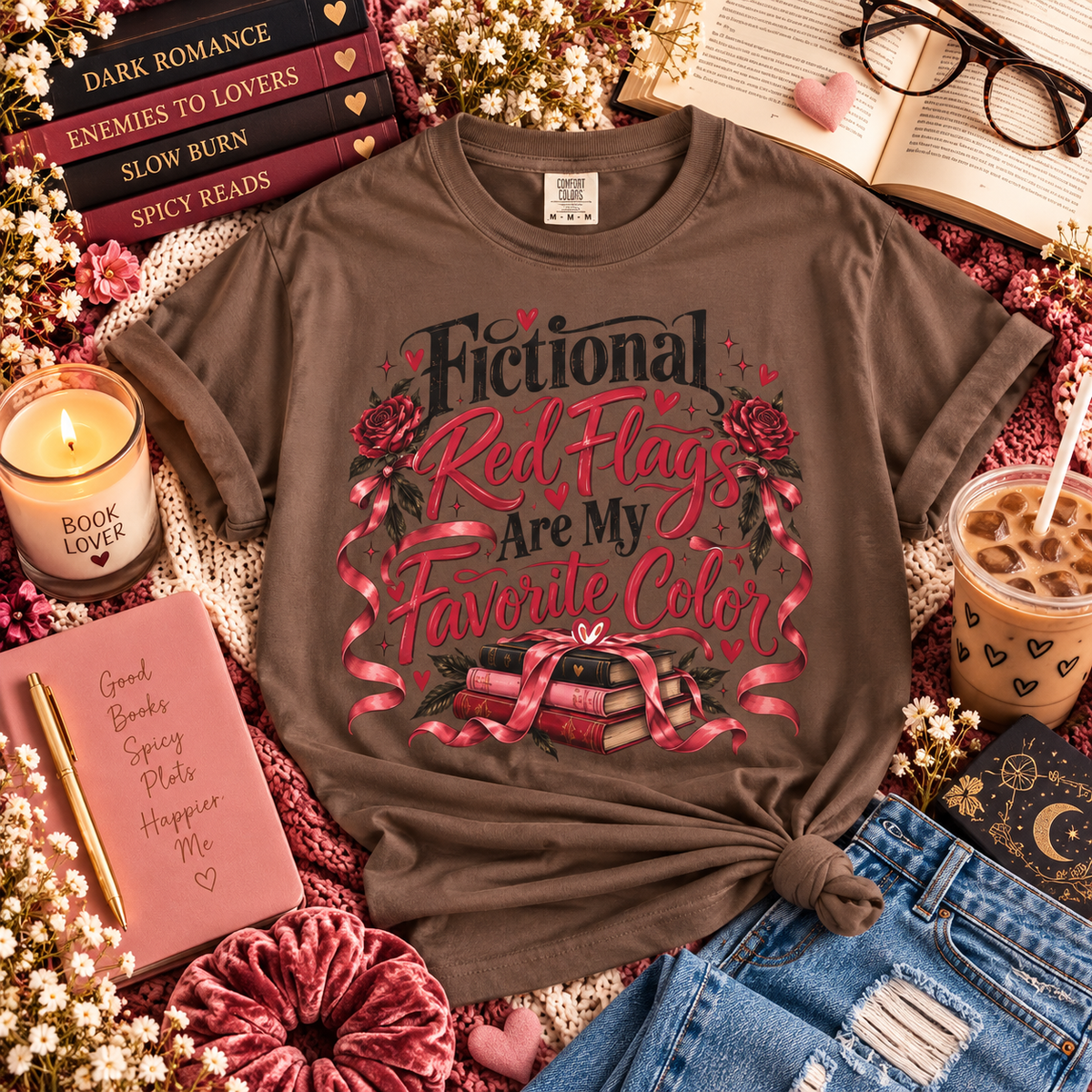Fictional Red Flags Shirt, Dark Romance Book Lover Tee, Spicy Bookish Shirt, Morally Gray Men, Enemies to Lovers, Romance Reader Gift