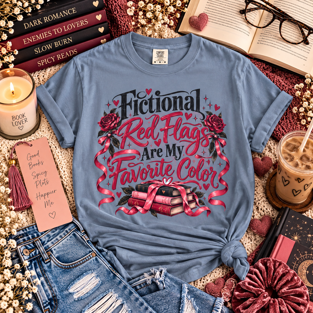 Fictional Red Flags Shirt, Dark Romance Book Lover Tee, Spicy Bookish Shirt, Morally Gray Men, Enemies to Lovers, Romance Reader Gift