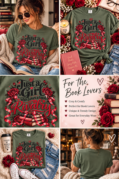 📚🌹 Calling all romance book lovers! This Just a Girl Who Loves a Good Rivalry shirt is perfect for enemies-to-lovers fans, dark romance readers, and BookTok girlies! Featuring vintage red roses, coquette bows, and a trendy bookish aesthetic, this graphic tee makes a cute book lover gift, book club outfit, or cozy reading day essential. ❤️‍🔥 Shop this romantic bookish tee!

#BookishShirt #RomanceReader #EnemiesToLovers #BookLoverGift #BookTok