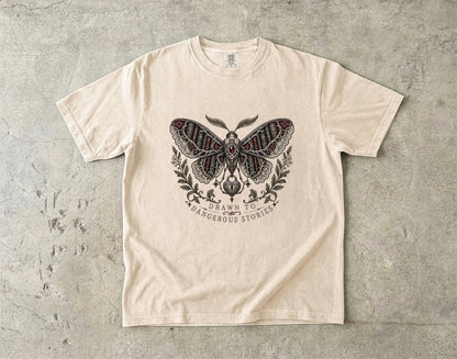Drawn to Dangerous Stories Shirt, Dark Romance Reader Tee, Gothic Moth Comfort Colors Shirt, Book Lover Gift
