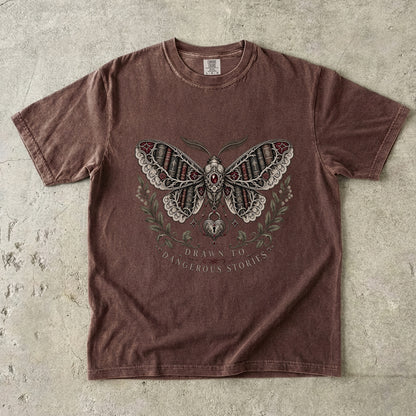 Drawn to Dangerous Stories Shirt, Dark Romance Reader Tee, Gothic Moth Comfort Colors Shirt, Book Lover Gift