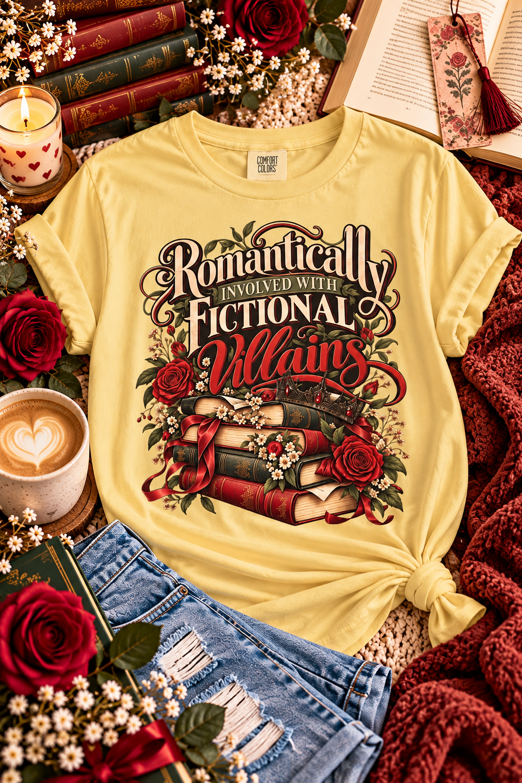 📚🥀 Obsessed with morally gray men and fictional villains? This Romantically Involved With Fictional Villains shirt is perfect for dark romance readers, fantasy romance lovers, and BookTok girlies! Featuring vintage roses, stacked books, and gothic-inspired lettering, this cozy bookish tee makes the perfect gift for romance book lovers. ❤️

#DarkRomance #BookishShirt #BookTok #RomanceReader #BookLoverGift