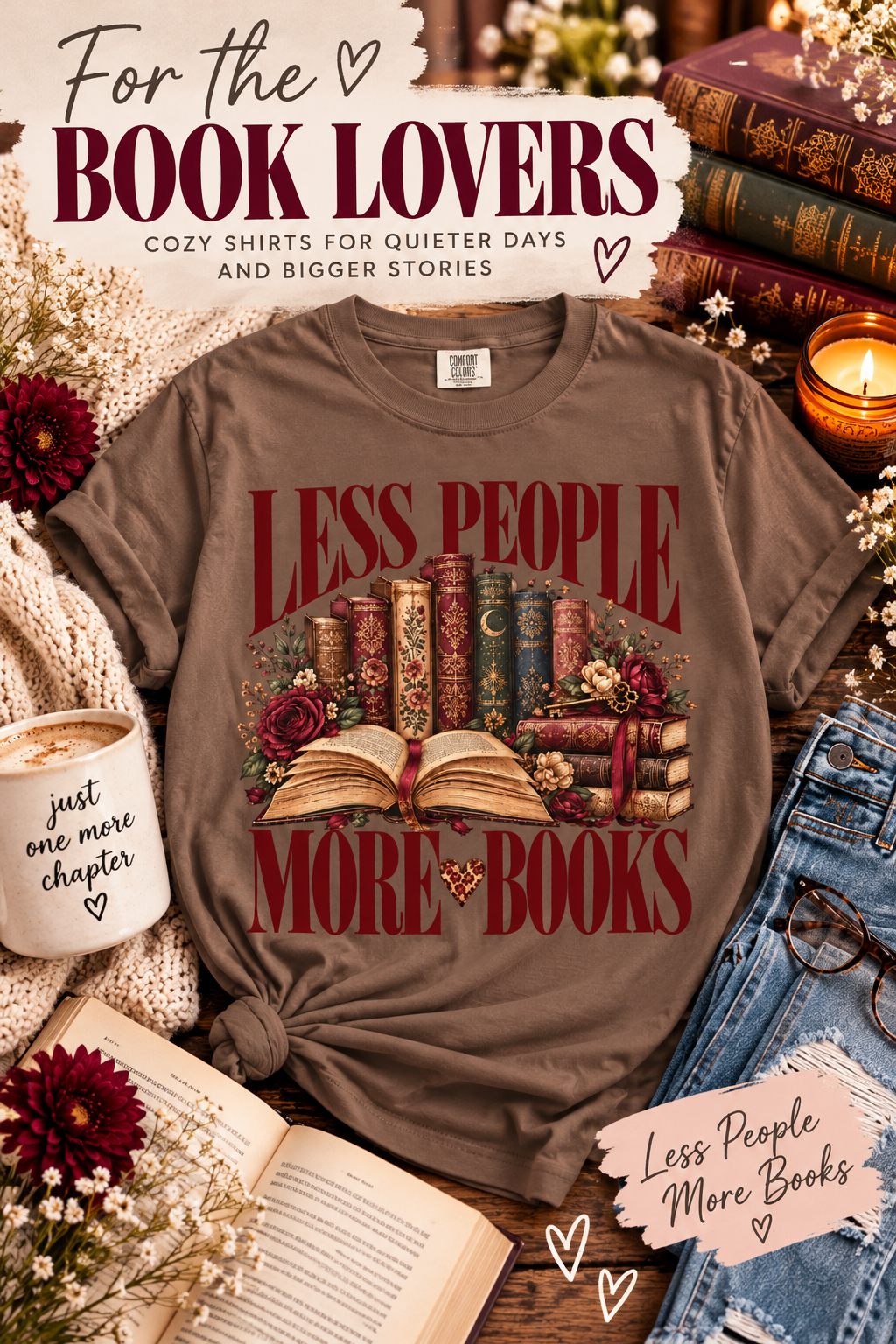 Less People More Books Shirt, Book Lover T Shirt, Vintage Bookish Tee, Reading Shirt, BookTok Gift, Introvert Shirt, Reader Gift
