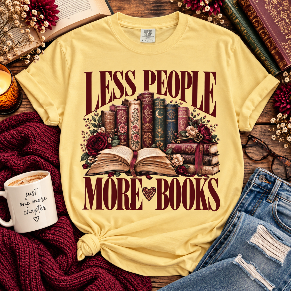 Less People More Books Shirt, Book Lover T Shirt, Vintage Bookish Tee, Reading Shirt, BookTok Gift, Introvert Shirt, Reader Gift