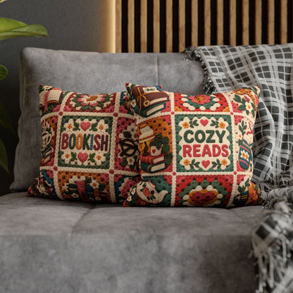 Book Lover Pillow Cover, Cozy Reads Pillow Case, Faux Crochet Granny Square Pillow, Bookish Decor, Reading Nook Gift, 14x14 Cushion Cover