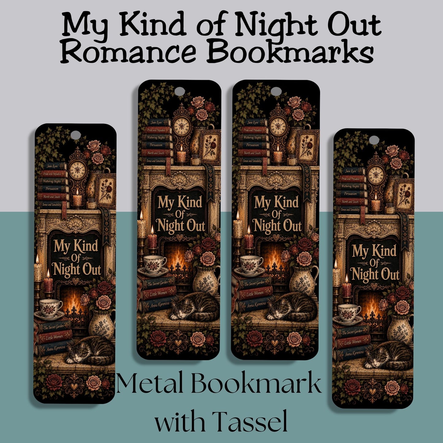 My Kind of Night Out Bookmark, Book Lover Metal Bookmark, Cozy Reading Gift, Vintage Literary Bookmark, Gift for Readers
