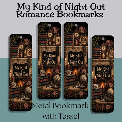 My Kind of Night Out Bookmark, Book Lover Metal Bookmark, Cozy Reading Gift, Vintage Literary Bookmark, Gift for Readers