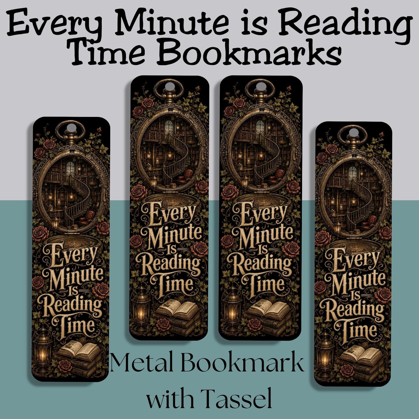 Every Minute Is Reading Time Metal Bookmark, Dark Academia Bookmark, Book Lover Gift, Gothic BookTok Bookmark with Tassel