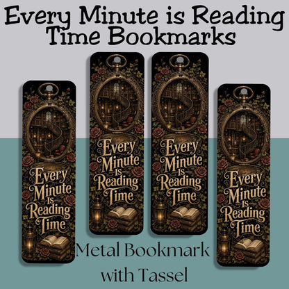 Every Minute Is Reading Time Metal Bookmark, Dark Academia Bookmark, Book Lover Gift, Gothic BookTok Bookmark with Tassel