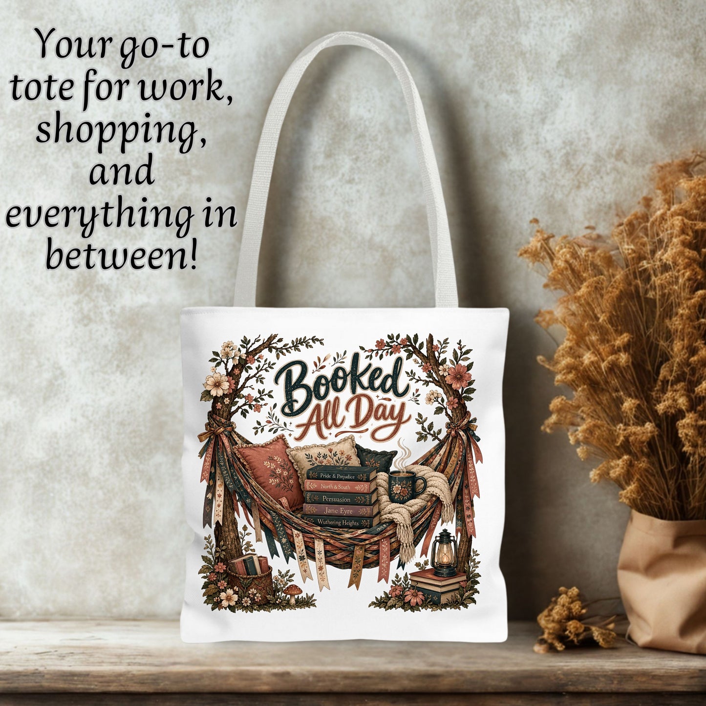 Booked All Day Tote Bag, Book Lover Tote, Reading Book Bag, BookTok Gift, Cozy Literary Tote, Romance Reader Bag