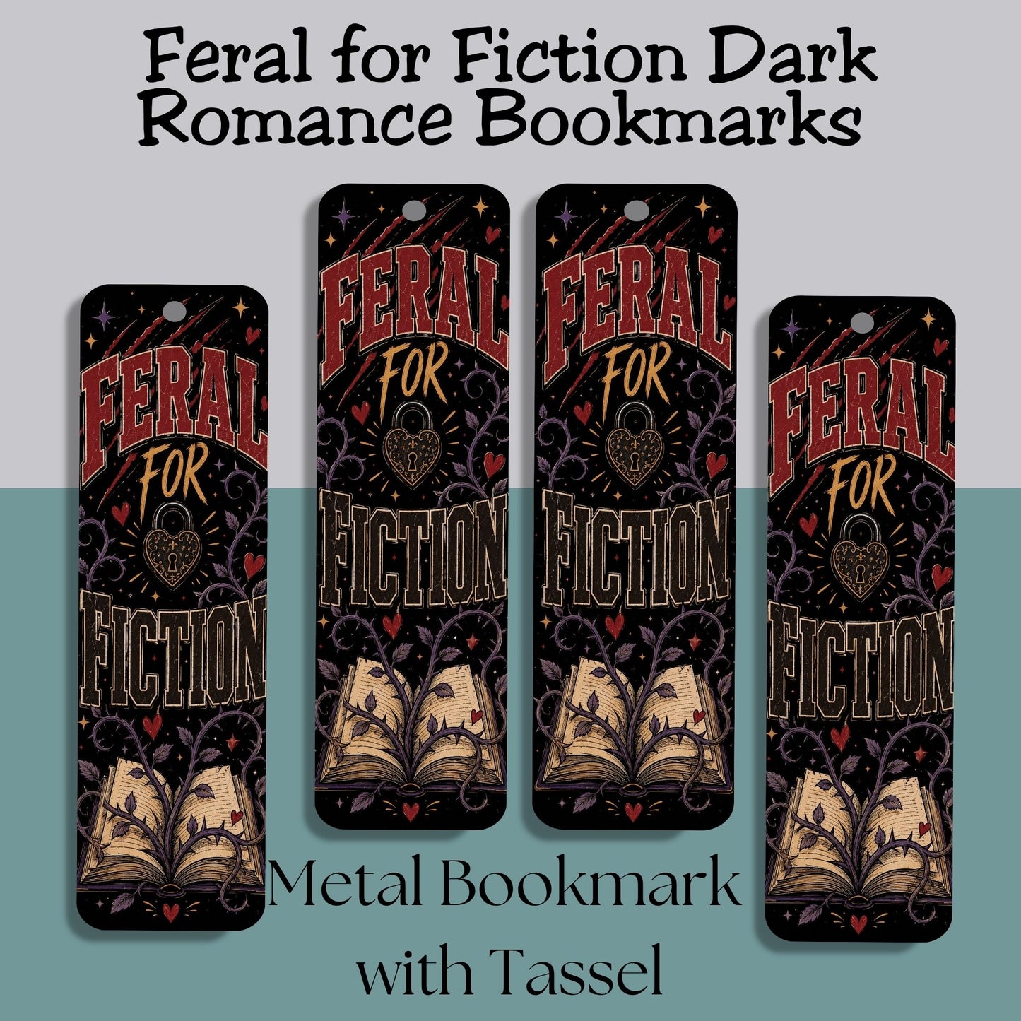 Feral for Fiction Metal Bookmark, Book Lover Bookmark, Romance Reader Gift, BookTok Reading Accessory, Dark Bookish Bookmark