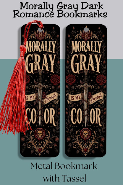 Mark your place with a bookmark made for readers who always choose the morally gray one. 🗡️🌹 The Morally Gray Is My Favorite Color Metal Bookmark features an ornate sword, deep red roses, gothic flourishes, skull details, and a dramatic black and gold palette. A fun gift for dark romance readers, romantasy lovers, BookTok fans, and book club friends. #MetalBookmark #BookLoverGift #DarkRomance #MorallyGray #RomantasyReader #BookTokGift #ReadingAccessory #ReaderGift