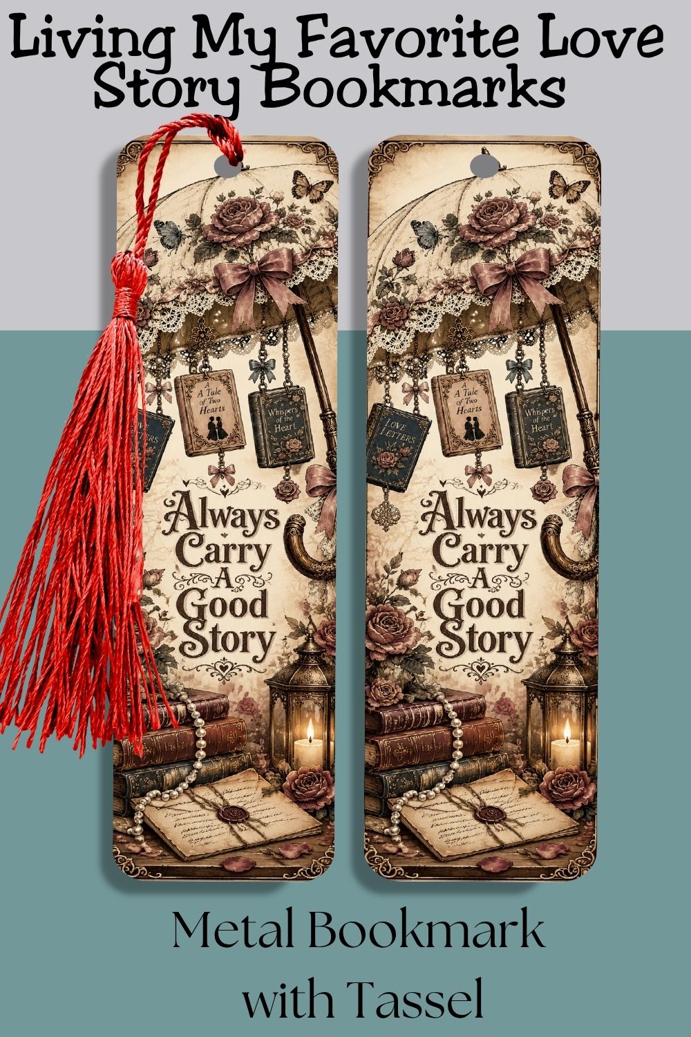 Never lose your place in a story you love. 🌹📚 The Always Carry a Good Story metal bookmark features elegant vintage-inspired artwork with a romantic parasol, antique-style books, roses, lace, butterflies, and delicate bows. A thoughtful gift for romance readers, BookTok fans, librarians, teachers, and anyone who believes every great story deserves a beautiful bookmark.

#MetalBookmark #BookLoverGift #AlwaysCarryAGoodStory #RomanceReader #BookTokGift #BookAccessory #ReaderGift #BookishLife #Bibliophile #Re