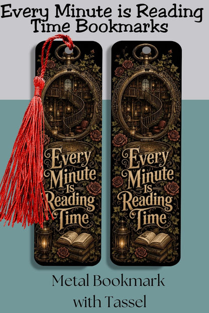 Never lose your place in a magical story. 📚🕰️ The Every Minute Is Reading Time metal bookmark is perfect for romance readers, fantasy lovers, BookTok fans, and dark academia enthusiasts. Featuring a vintage pocket watch that opens into a hidden library filled with winding staircases, antique books, glowing lanterns, ivy, and roses, this elegant bookmark includes a decorative tassel and adds timeless bookish charm to every reading session. A thoughtful gift for book lovers, librarians, teachers, writers, a