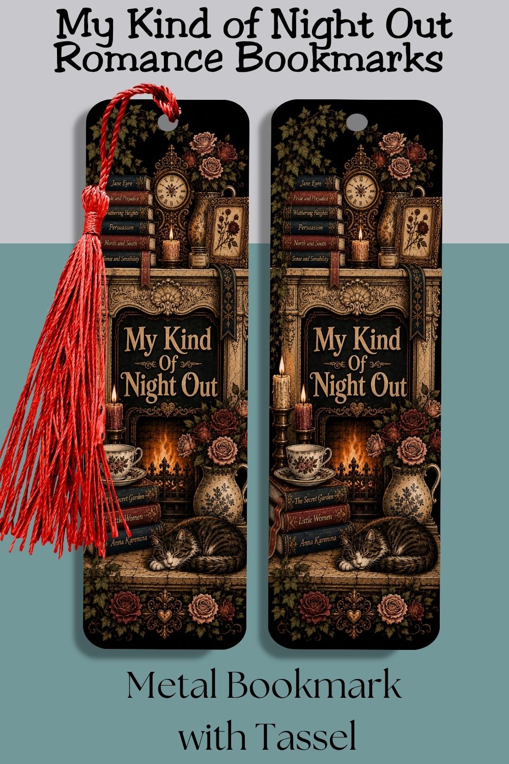 My Kind of Night Out Bookmark, Book Lover Metal Bookmark, Cozy Reading Gift, Vintage Literary Bookmark, Gift for Readers