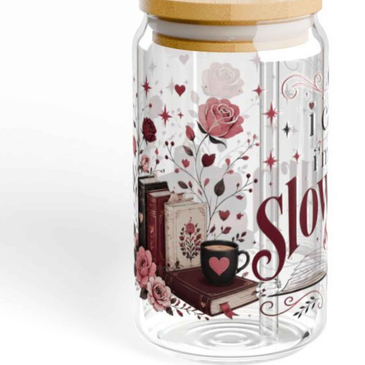 I'm in a Slow Burn 16oz Glass Cup | Romance Reader Glass Can | BookTok Iced Coffee Cup | Enemies to Lovers Book Lover Gift