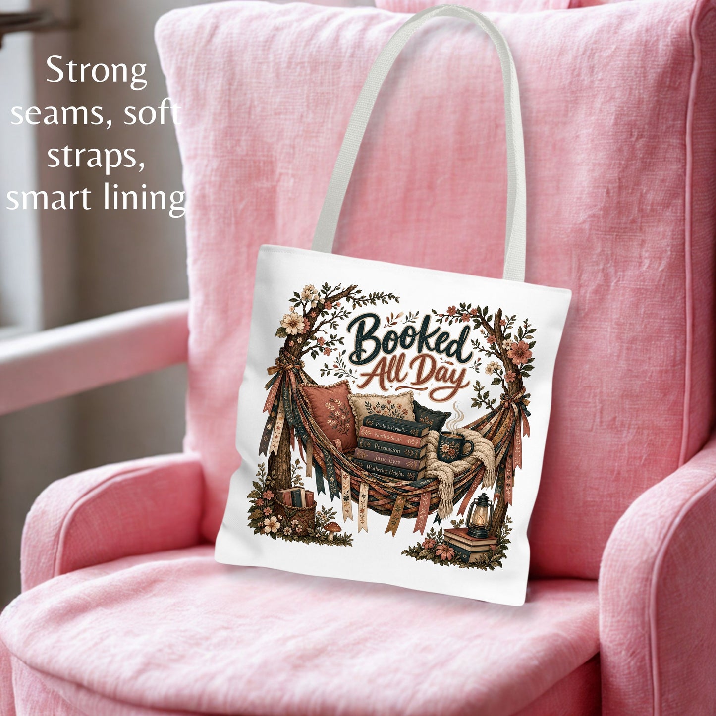 Booked All Day Tote Bag, Book Lover Tote, Reading Book Bag, BookTok Gift, Cozy Literary Tote, Romance Reader Bag