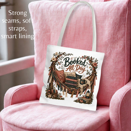 Booked All Day Tote Bag, Book Lover Tote, Reading Book Bag, BookTok Gift, Cozy Literary Tote, Romance Reader Bag