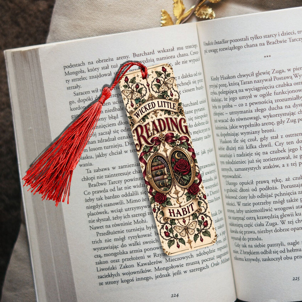 Wicked Little Reading Habit Metal Bookmark, Gothic Book Lover Gift, Dark Romance Reader Gift, Tassel Bookmark