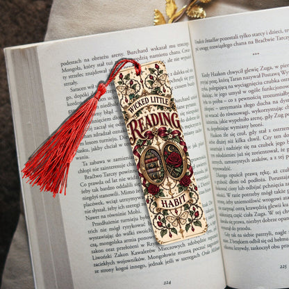 Wicked Little Reading Habit Metal Bookmark, Gothic Book Lover Gift, Dark Romance Reader Gift, Tassel Bookmark
