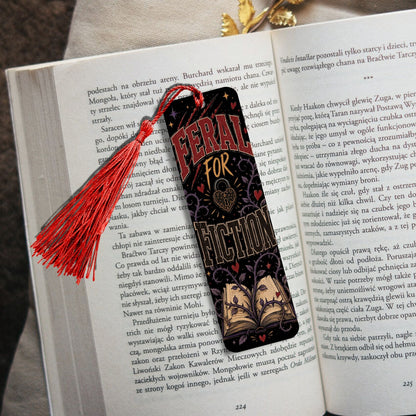 Feral for Fiction Metal Bookmark, Book Lover Bookmark, Romance Reader Gift, BookTok Reading Accessory, Dark Bookish Bookmark