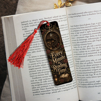 Every Minute Is Reading Time Metal Bookmark, Dark Academia Bookmark, Book Lover Gift, Gothic BookTok Bookmark with Tassel