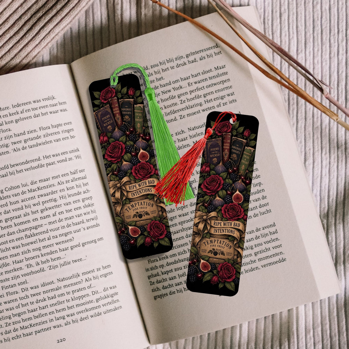 Ripe With Bad Intentions Metal Bookmark with Tassel, Dark Academia Book Lover Gift, Gothic Floral Bookmark, Romance Reader Gift