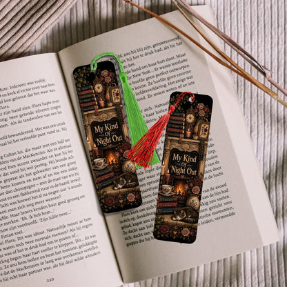 My Kind of Night Out Bookmark, Book Lover Metal Bookmark, Cozy Reading Gift, Vintage Literary Bookmark, Gift for Readers