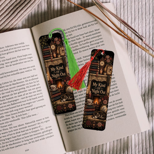 My Kind of Night Out Bookmark, Book Lover Metal Bookmark, Cozy Reading Gift, Vintage Literary Bookmark, Gift for Readers