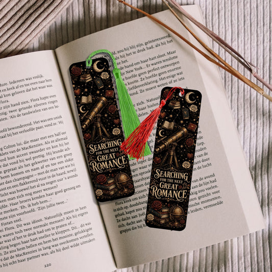 Searching for the Next Great Romance Metal Bookmark, Book Lover Bookmark, Romance Reader Gift, BookTok Bookmark, Literary Book Accessory