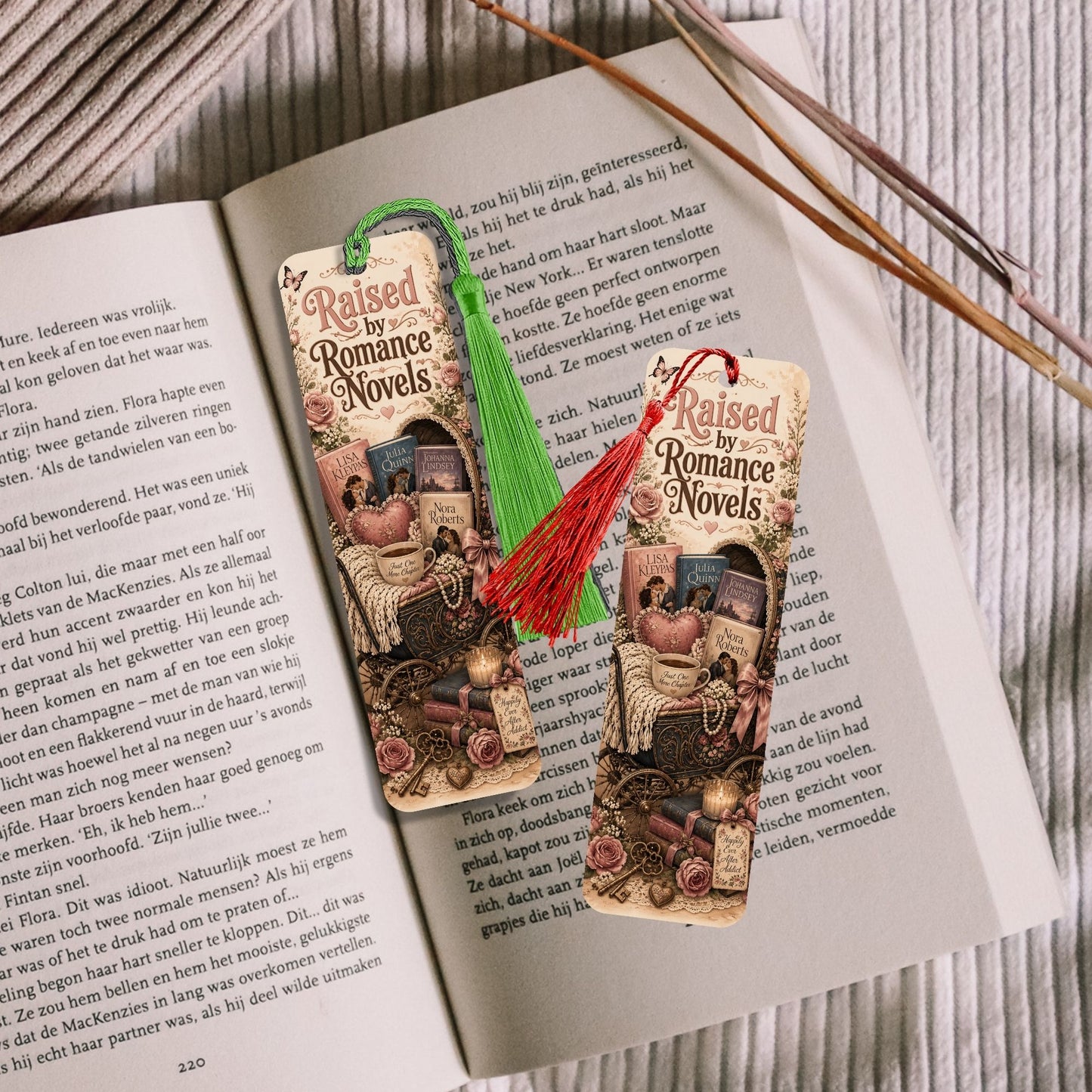 Raised by Romance Novels Metal Bookmark, Book Lover Reader Gift, Literary Reading Accessory
