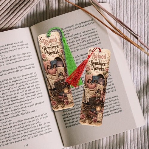 Raised by Romance Novels Metal Bookmark, Book Lover Reader Gift, Literary Reading Accessory