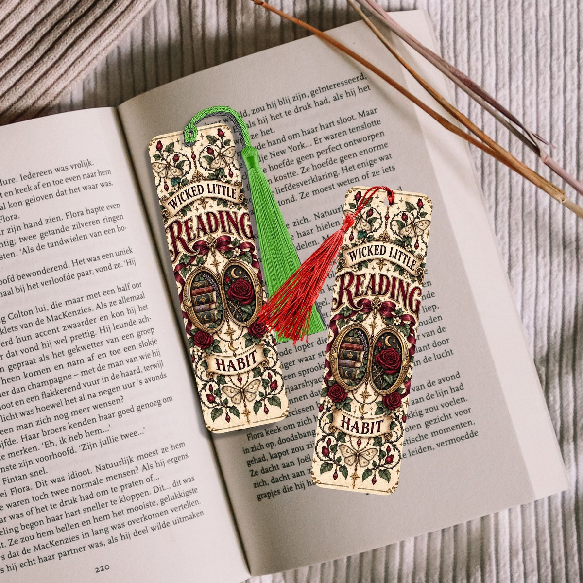 Wicked Little Reading Habit Metal Bookmark, Gothic Book Lover Gift, Dark Romance Reader Gift, Tassel Bookmark