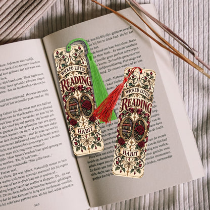 Wicked Little Reading Habit Metal Bookmark, Gothic Book Lover Gift, Dark Romance Reader Gift, Tassel Bookmark