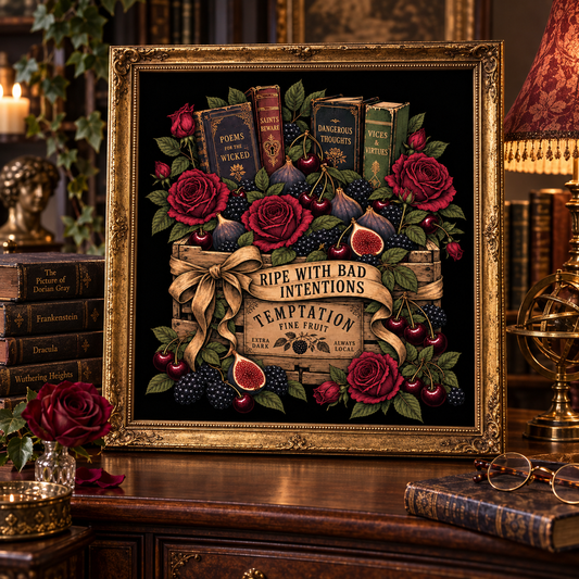 Dark Academia Printable Set, Gothic Book Lover Wall Art, Printable Bookmark, Phone Wallpaper, Ripe With Bad Intentions