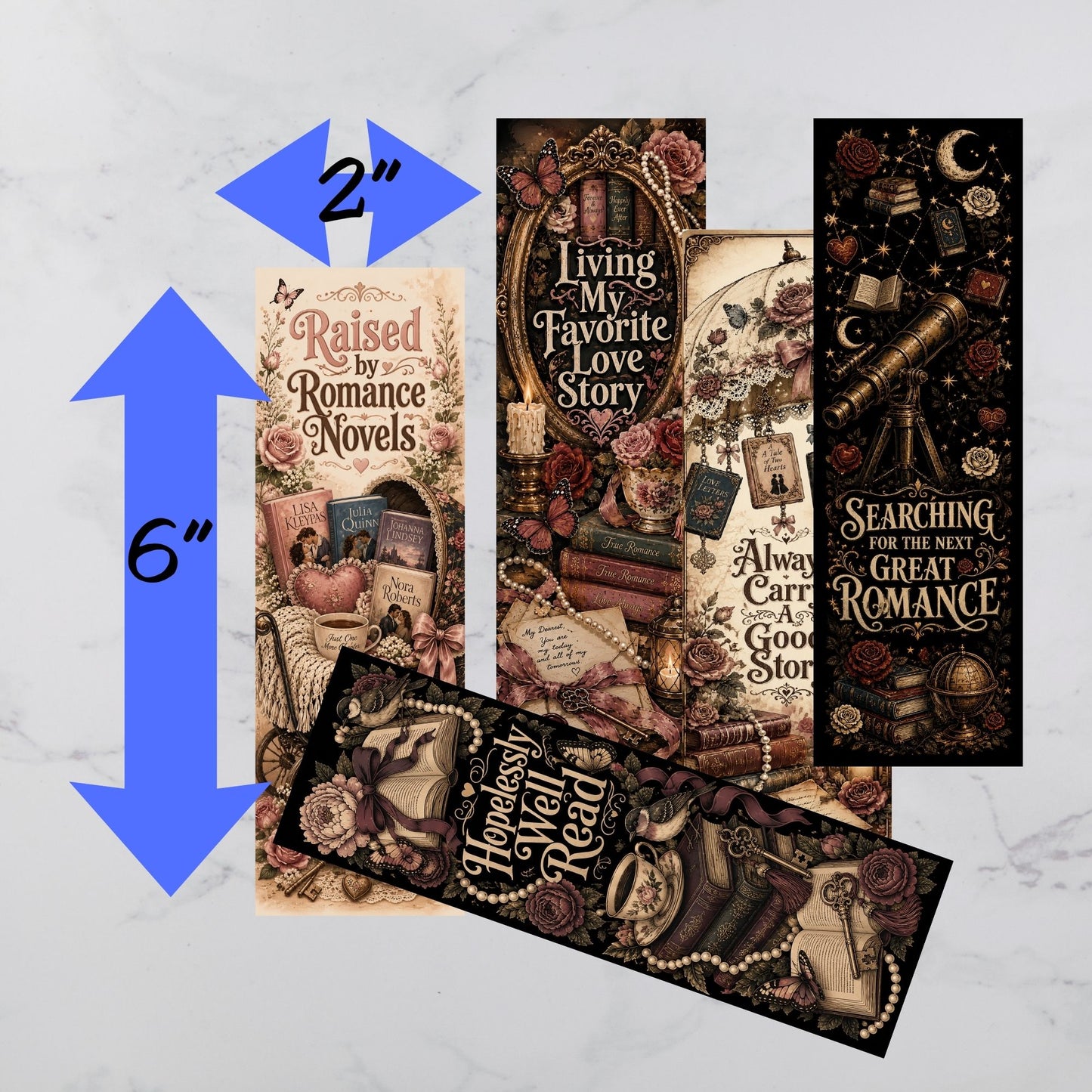 Romance Reader Printable Bookmarks, Book Lover Bookmark Set, Vintage Bookish Bookmarks, Instant Download PDF PNG
