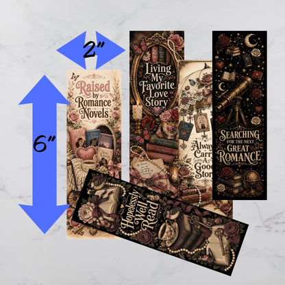 Romance Reader Printable Bookmarks, Book Lover Bookmark Set, Vintage Bookish Bookmarks, Instant Download PDF PNG
