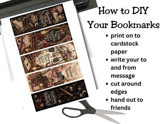 Romance Reader Printable Bookmarks, Book Lover Bookmark Set, Vintage Bookish Bookmarks, Instant Download PDF PNG