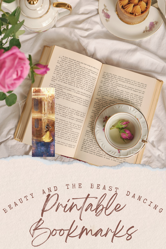 Beauty and the Beast Dancing Watercolor Printable Bookmark