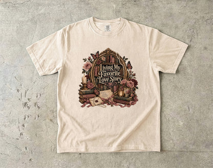 Living My Favorite Love Story Shirt, Romance Reader Tee, Book Lover Graphic T-Shirt, BookTok Shirt, Literary Gift for Readers