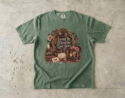 Living My Favorite Love Story Shirt, Romance Reader Tee, Book Lover Graphic T-Shirt, BookTok Shirt, Literary Gift for Readers