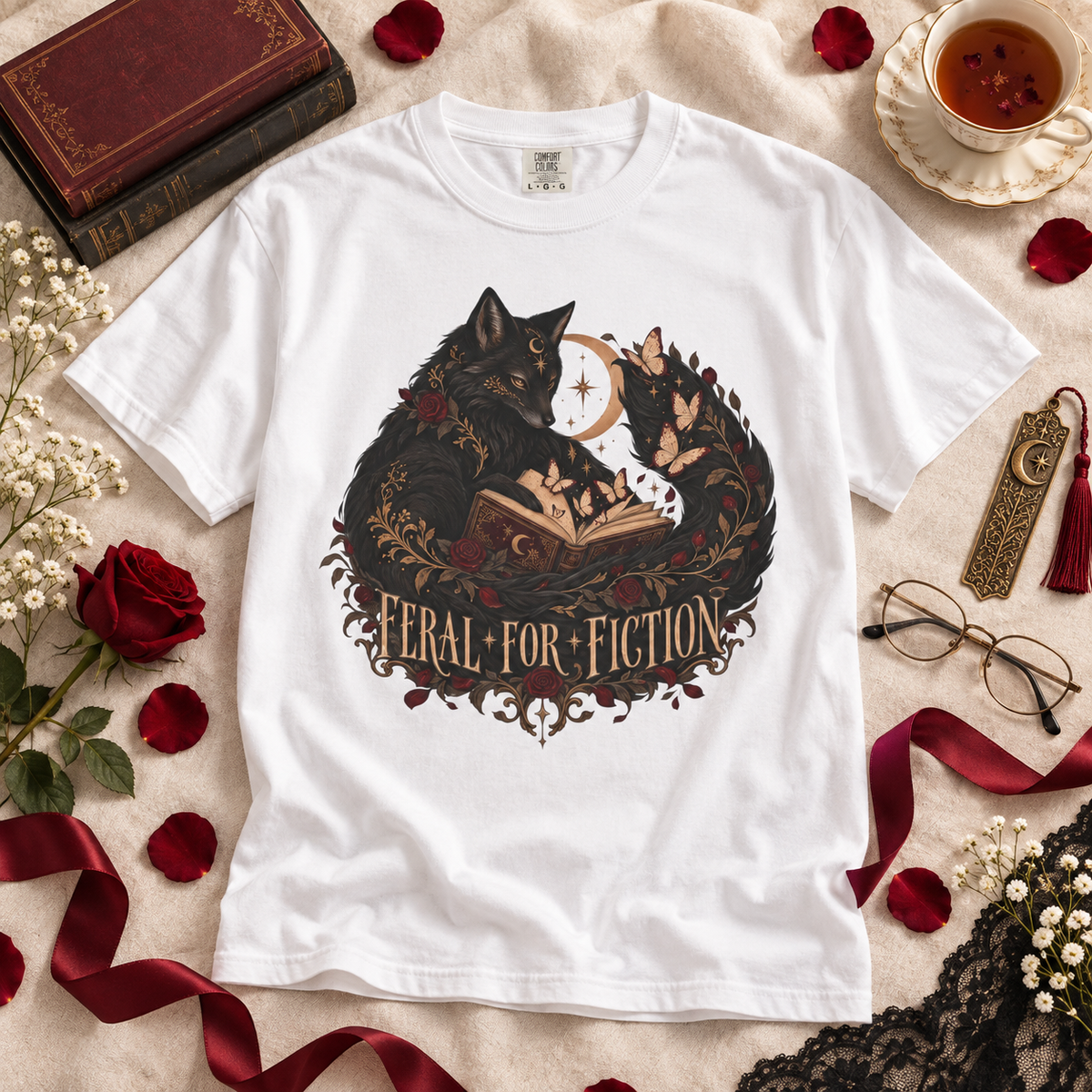 Feral for Fiction Shirt, Dark Romance Book Lover Tee, Gothic Fox Comfort Colors Shirt, Romantasy Reader Gift, BookTok T Shirt