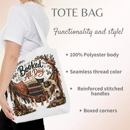 Booked All Day Tote Bag, Book Lover Tote, Reading Book Bag, BookTok Gift, Cozy Literary Tote, Romance Reader Bag